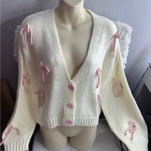 Blu Pepper Cream Cardigan with Pink Accents